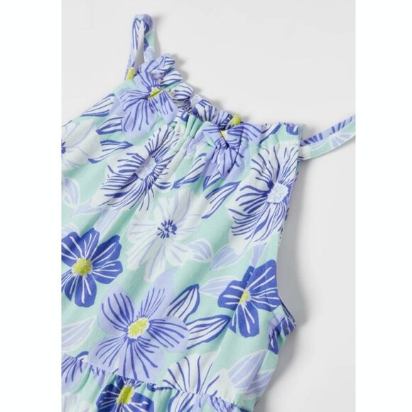 Zara Girls Floral Halter Tiered Dress Boho Crew Nautical Sun Formal - Picture 2 of 3